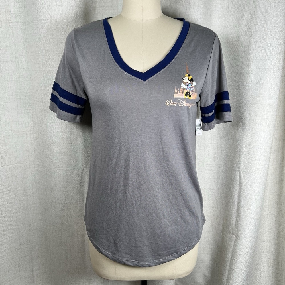 NEW Disney World Parks 50th Anniversary Minnie Mouse V-Neck Castle T-Shirt Small
